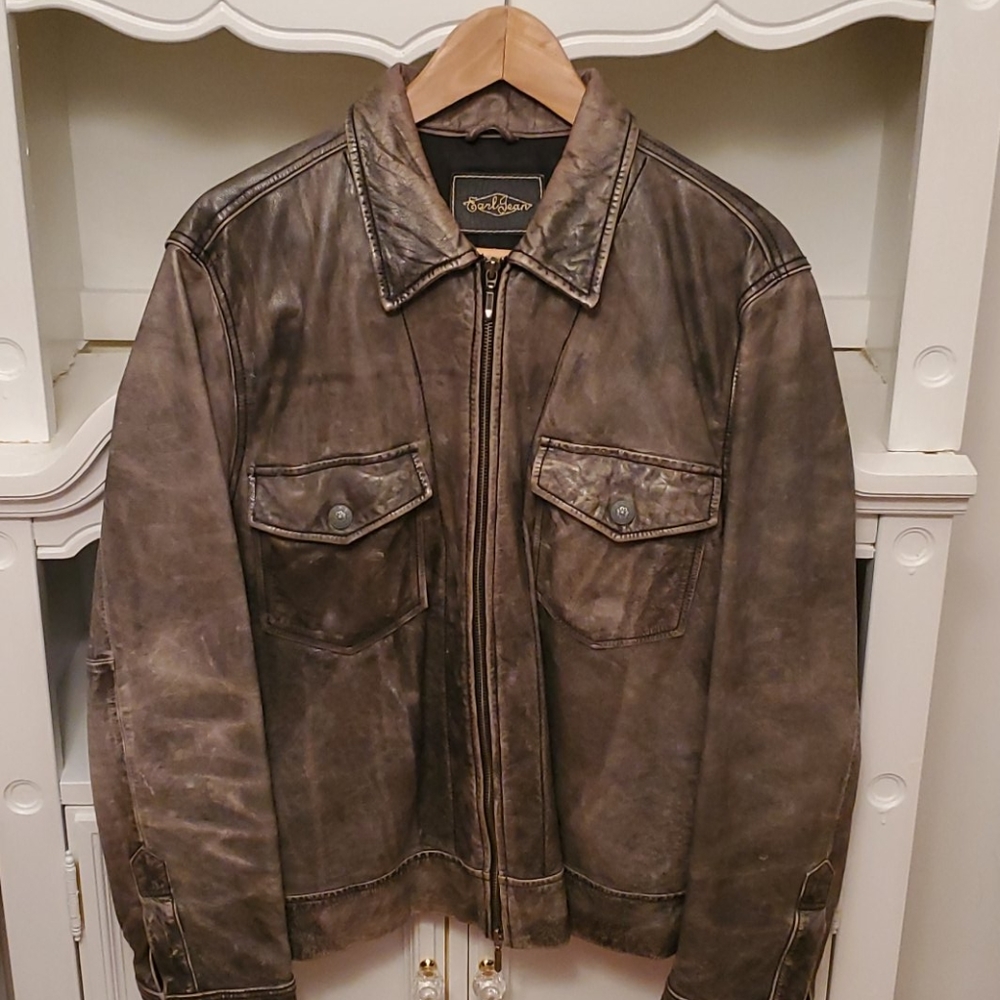 Faded black leather jacket